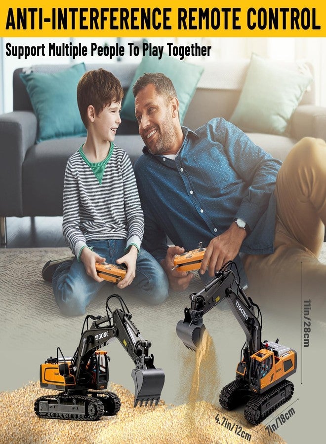 JOYJAY Remote Control Excavator 11 Channel Rc Excavator Truck Toys Metal Shovel, 1/20 Scale Remote Control Construction Vehicles Tractor, 2.4Ghz Boy Toy Gift for Kids and Adults, Multicolor - Image 2